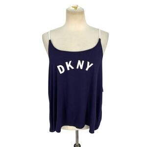 DKNY Logo Navy Blue Spaghetti Strap Knit Tank Top Size XL NWOT